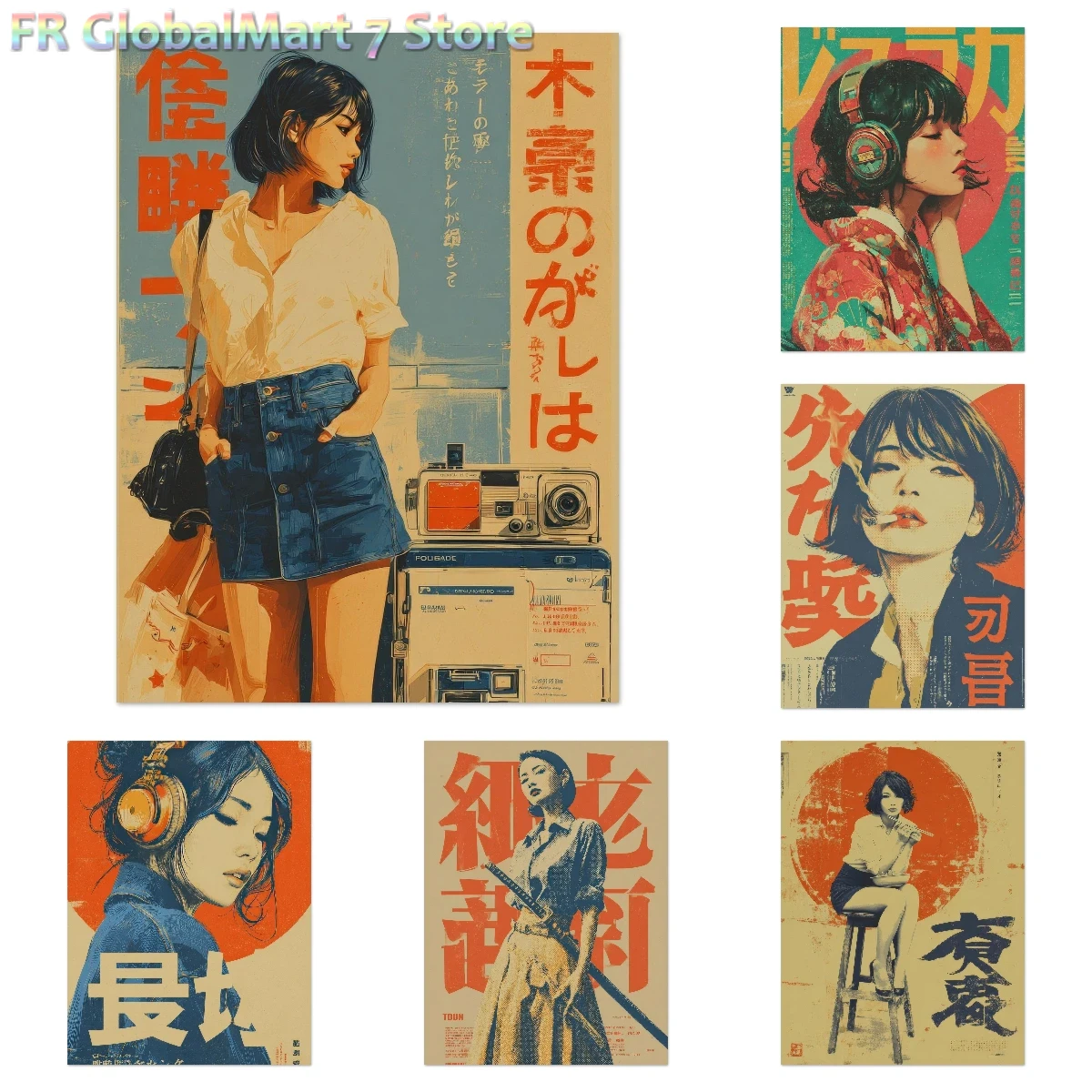 Resin Art Wallpaper - โปสเตอร์ภาพวาดเพชร สาวญี่ปุ่นฤดูร้อนสไตล์วินเทจ – ภาพพิมพ์ติดผนังอนิเมะไซเบอร์พังก์ย้อนยุค โปสเตอร์ญี่ปุ่นวินเทจแบบไม่มีกรอบ