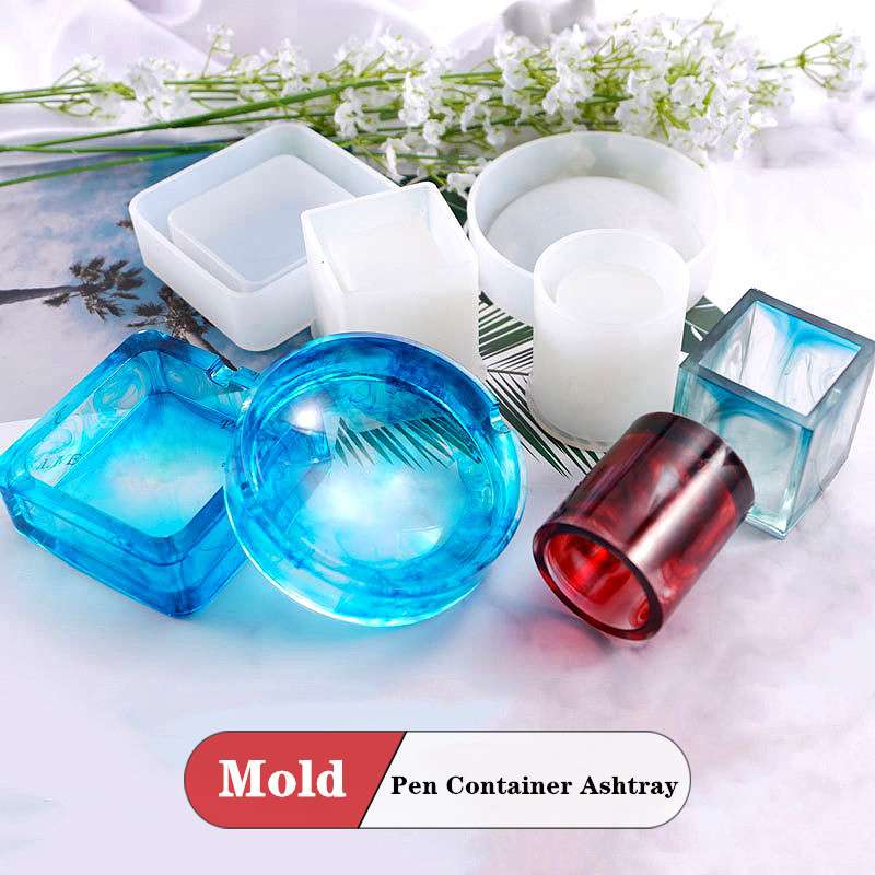Resin Art Equipment - DIY รอบปากกาคอนเทนเนอร์ Ashtray ซิลิโคนแม่พิมพ์สูงกระจกสแควร์รอบแม่พิมพ์สำหรับตารางตกแต่งบ้านเรซิ่น Art แม่พิมพ์ทำ