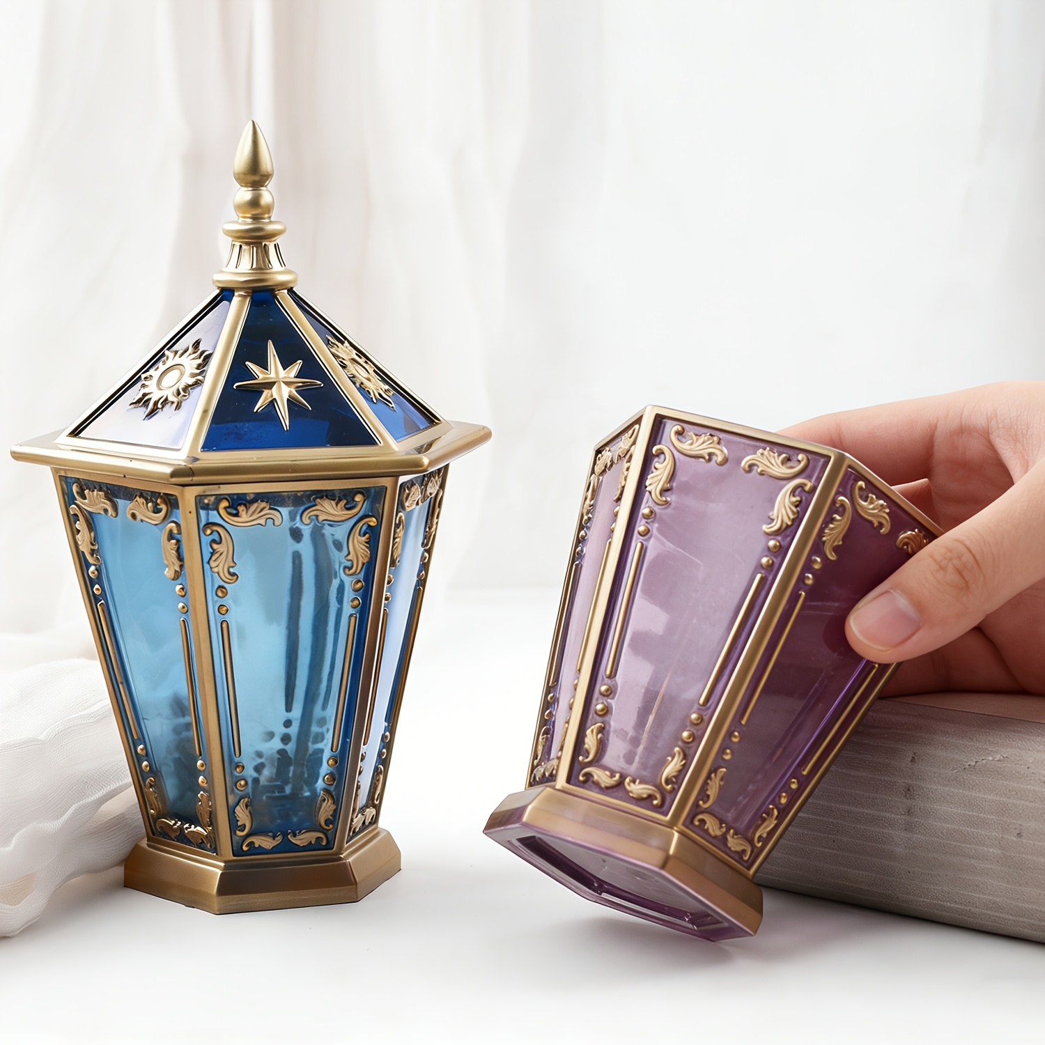 Resin Art Case - ขวดหกเหลี่ยมรูปดาวและพระจันทร์ พร้อมฝาปิด ภาชนะซิลิโคน แม่พิมพ์เรซิ่น กล่องเครื่องประดับ DIY