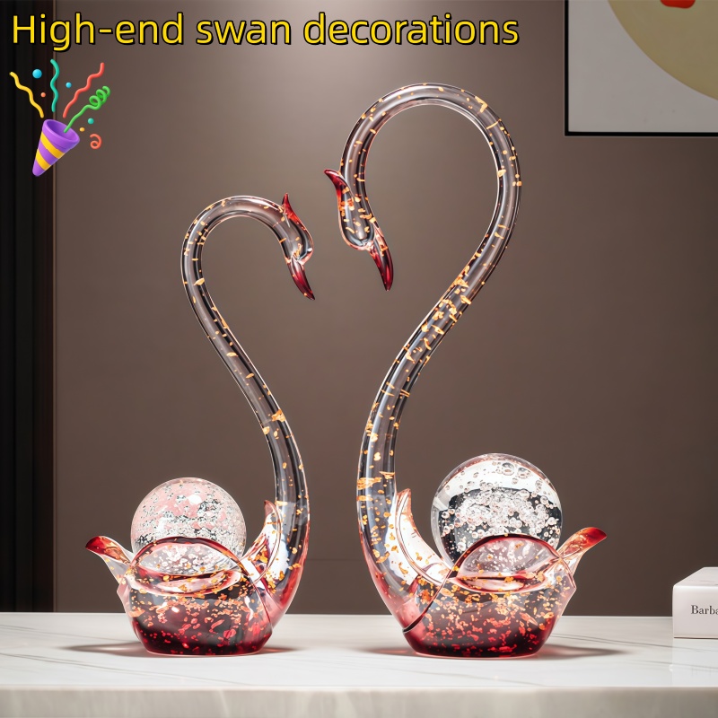 Resin Art Wedding Gift - รูปปั้นคู่หงส์เรซิ่นหรูหรา ของตกแต่งบ้านสไตล์โมเดิร์น ของประดับโต๊ะ ของขวัญแต่งงาน วาเลนไทน์ งานศิลปะสำหรับห้องนั่งเล่น
