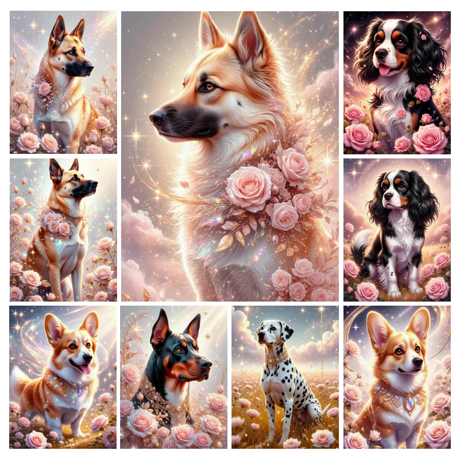 ภาพเพชรลายสุนัขน่ารักและดอกไม้ - Resin Art Rose บทวิจารณ์และราคา